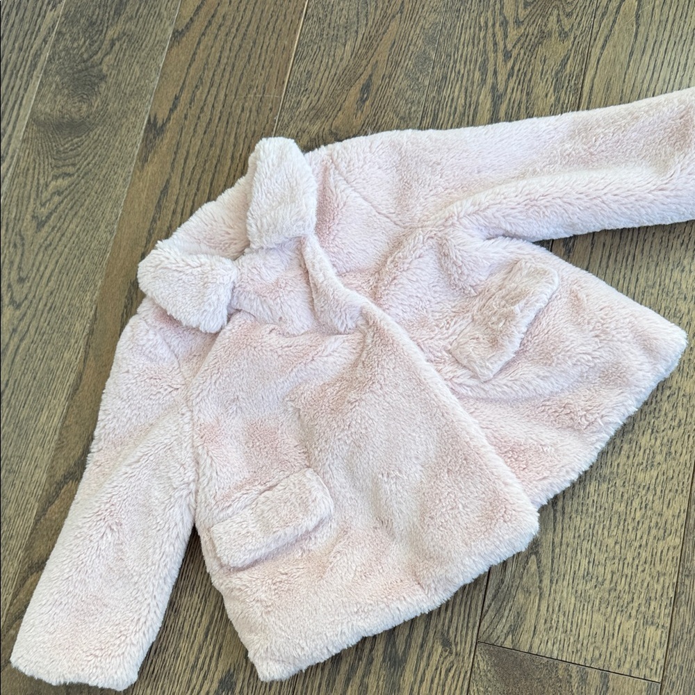 Zara Baby Pink Fuzzy Jacket 12-18 months baby toddler with pockets EUC - Picture 5 of 8